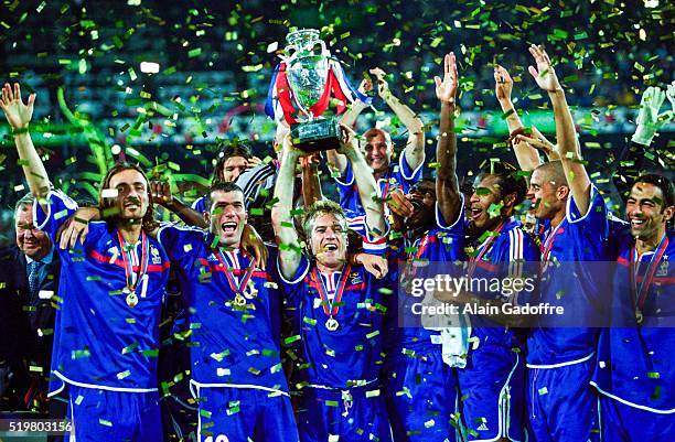 French National team and Didier DESCHAMPS after the final of the Football European Championships between France and Italy in Rotterdam, Netherlands...