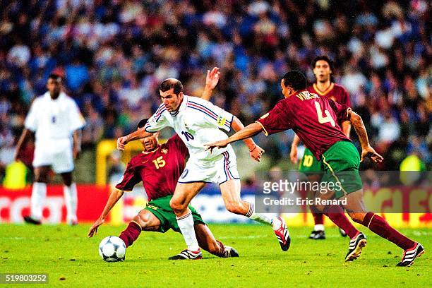 Zinedine ZIDANE of France and Jose Luis VIDIGAL of Portugal During The Semi Final of the Football European Championships betwenn France and Portugal...