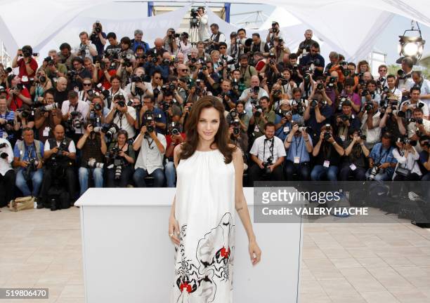 Actress Angelina Jolie poses during a photocall for US directors John Stevenson and Mark Osborne's film 'King Fu Panda' at the 61st Cannes Film...
