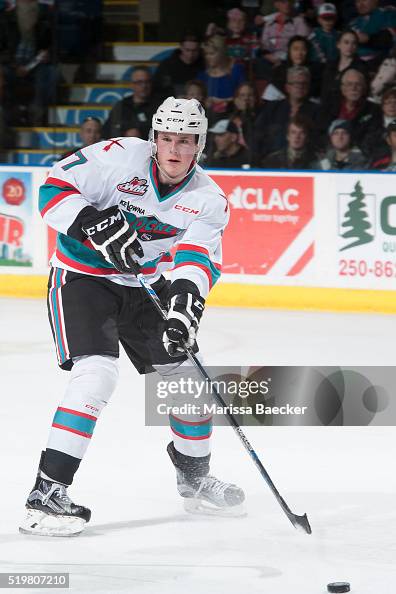 Lucas Johansen of Kelowna Rockets passes the puck against the... News ...
