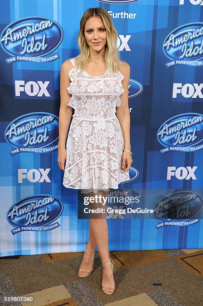 Actress/singer Katharine McPhee arrives at FOX's "American Idol" Finale For The Farewell Season at Dolby Theatre on April 7, 2016 in Hollywood,...