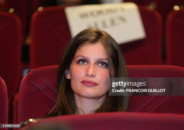 French top model and actress Laetitia Casta waits for the begining of the 55th Cannes film festival opening ceremony at the Palais des festivals 15...