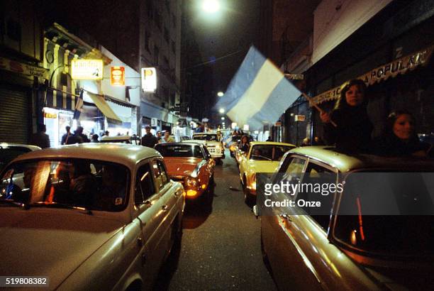 Argentina fans celebrates in the street after Argentina beat the Netherlands in the FIFA World Cup Final in Buenos Aires, Argentina on 25th June, 1978