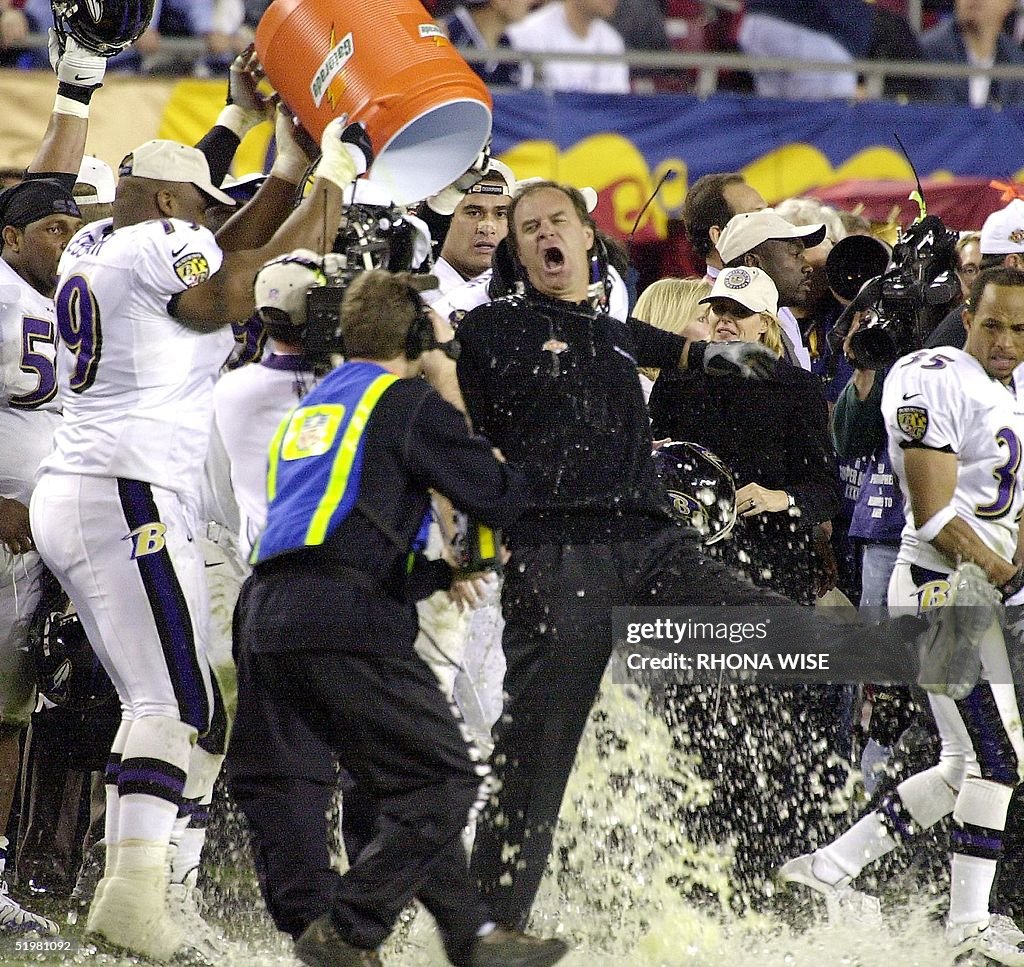 Baltimore Ravens' head coach Brian Billick receive