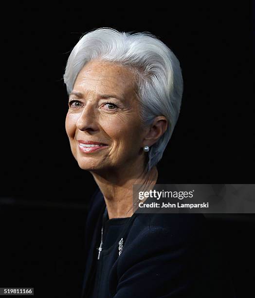 Chief Christine Lagarde Visits Fox Business Network at FOX Studios on April 8, 2016 in New York City.