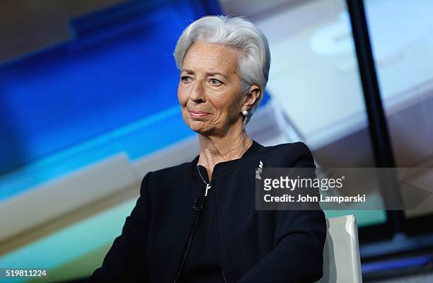 Chief Christine Lagarde Visits Fox Business Network at FOX Studios on April 8, 2016 in New York City.
