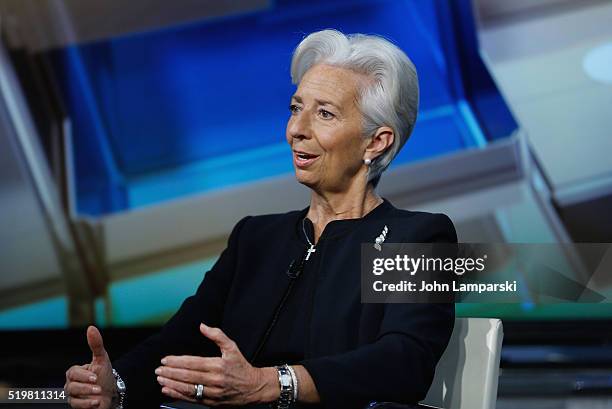 Chief Christine Lagarde Visits Fox Business Network at FOX Studios on April 8, 2016 in New York City.