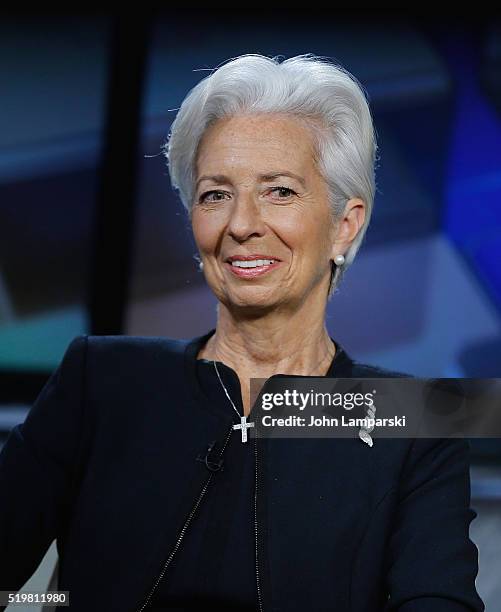 Chief Christine Lagarde Visits Fox Business Network at FOX Studios on April 8, 2016 in New York City.