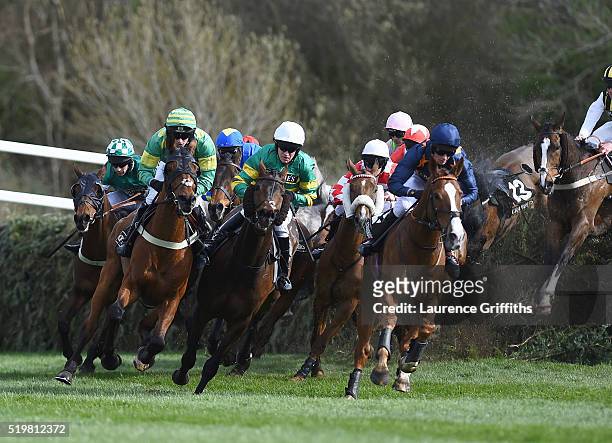 Eastlake ridden by Barry Geraghty comes out of Canal Turn during The Crabbies Topham Steeple Chase at Aintree Racecourse on April 8, 2016 in...