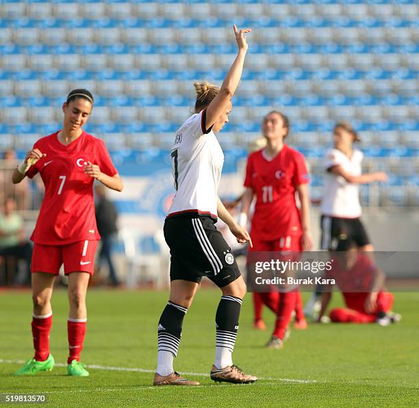 Isabel Kerschowski of Germany celebrates her goal against Turkey during UEFA Women's Euro 2017 Qualifier match between Turkey and Germany on April 8,...