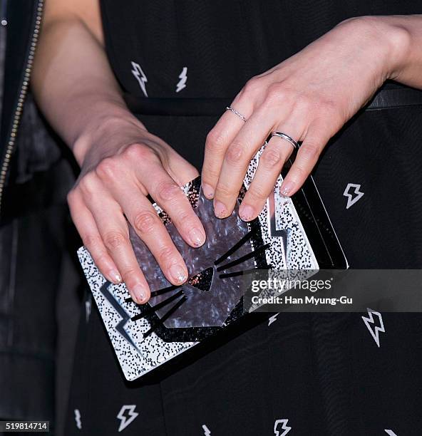 Kim Yu-Na aka Kim Yun-A, bag detail, of Jaurim attends "Karl Lagerfeld" Flagship Store Opening In Gangnam on April 7, 2016 in Seoul, South Korea.