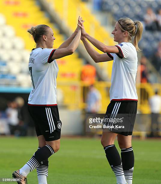 Isabel Kerschowski of Germany celebrates her goal against Turkey with her teammates during UEFA Women's Euro 2017 Qualifier match between Turkey and...