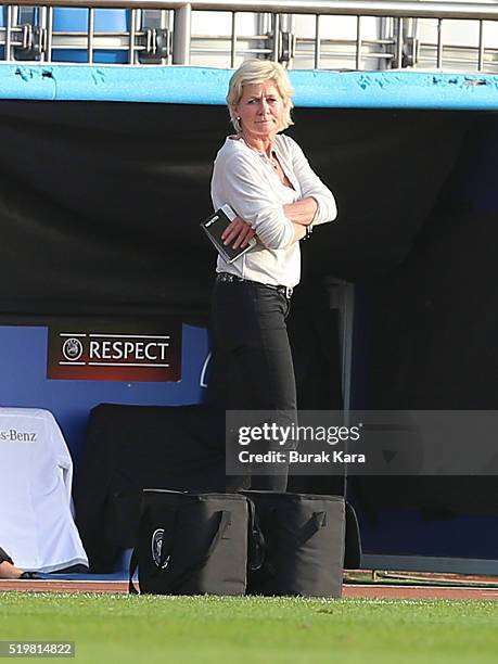 Germany's team coach Silvia Neid watches the UEFA Women's Euro 2017 Qualifier match between Turkey and Germany on April 8, 2016 in Istanbul, Turkey.