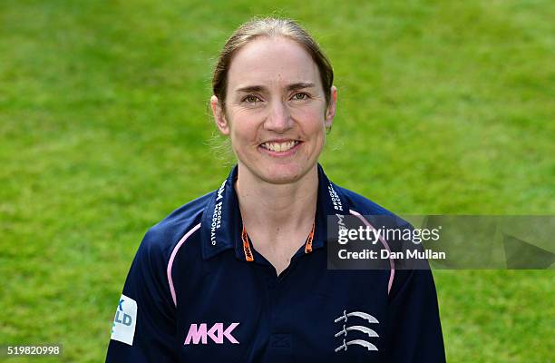 Beth Morgan of Middlesex Women poses during the Middlesex CCC Photocall at Lord's Cricket Ground on April 8, 2016 in London, England.