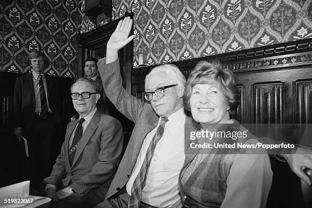 British Labour Party politician and Member of Parliament for Ebbw Vale, Michael Foot pictured with his wife Jill Craigie after being elected Labour...