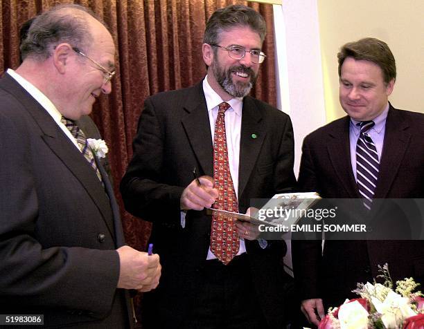 President of Sinn Fein Gerry Adams meets with members of the Committee on International Relations at the US Capitol in Washington, DC, 21 June 2001....