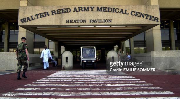 This photo taken 09 July 2001 shows the main entrance of Walter Reed Army Medical Center in Washington, DC. Bolivian President General Hugo Banzer...