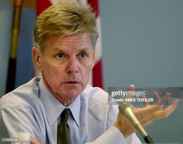 Rep. Gary Condit questions witnesses during a hearing of the House Agricultural Committee on Capitol Hill in Washington, DC, 19 July 2001. Condit has...