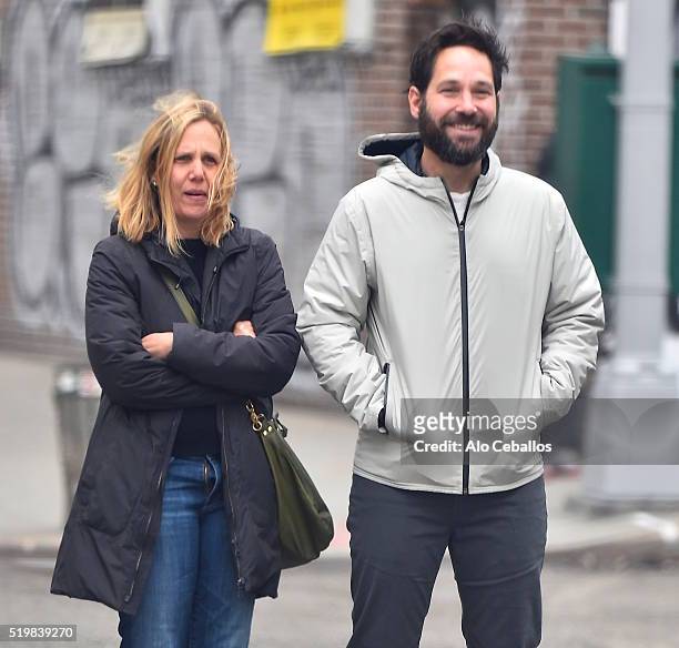 Julie Yaeger, Paul Rudd are seen in Soho on April 8, 2016 in New York City.