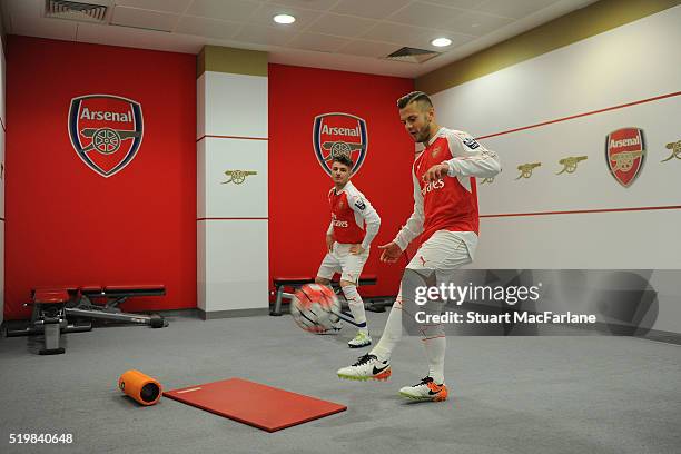 Dan Crowley and Jack Wilshere the Barclays Premier League match between Arsenal and Newcastle United at Emirates Stadium on April 8, 2016 in London,...