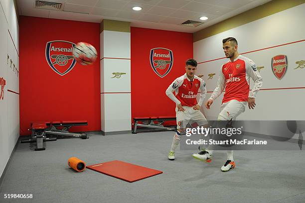 Dan Crowley and Jack Wilshere the Barclays Premier League match between Arsenal and Newcastle United at Emirates Stadium on April 8, 2016 in London,...