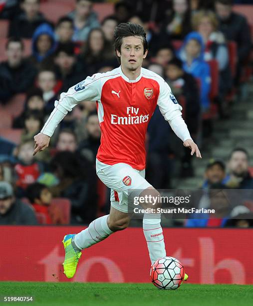 Tomas Rosicky of Arsenal during the Barclays Premier League match between Arsenal and Newcastle United at Emirates Stadium on April 8, 2016 in...