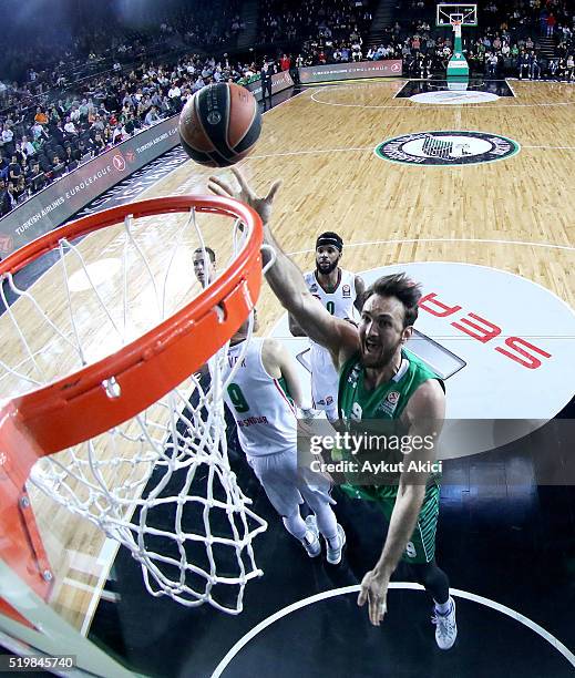 Semih Erden, #9 of Darussafaka Dogus Istanbul in action during the 2015-2016 Turkish Airlines Euroleague Basketball Top 16 Round 14 game between...