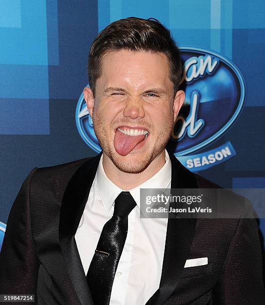 Singer Trent Harmon poses in the press room at FOX's "American Idol" finale for the farewell season at Dolby Theatre on April 7, 2016 in Hollywood,...