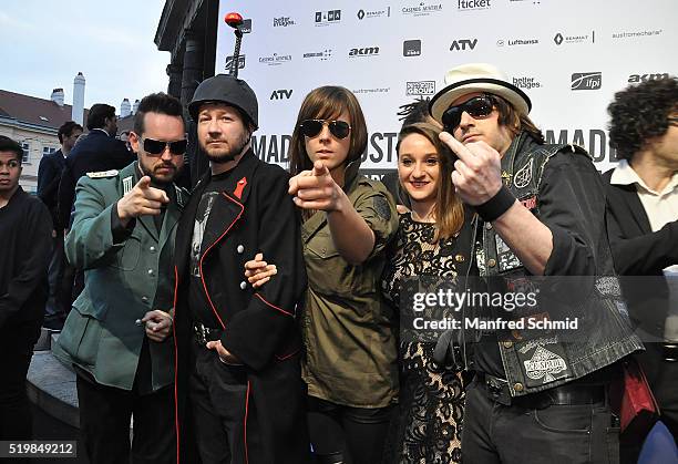 General Geri, Gina der Gino, Gi Don, Rekrut Nikolaiew, Urgos Brutalos of Rammelhof pose during the Amadeus Austrian Music Award - Red Carpet at...