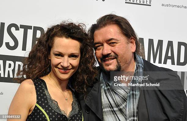 Eva K. Anderson and Harald Hanisch attend the Amadeus Austrian Music Award - Red Carpet at Volkstheater on April 3, 2016 in Vienna, Austria.