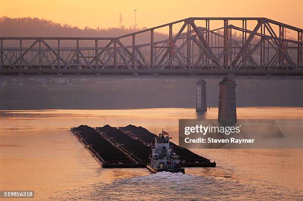 barge and trestle bridge - ohio river stock pictures, royalty-free photos & images
