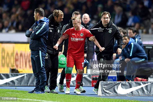 Headcoach Pal Dardai of Hertha BSC and Uffe Bech of Hannover 96 during the Bundesliga match between Hertha BSC and Hannover 96 at Olympiastadion on...