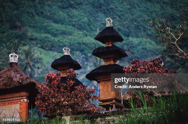 blacks roofs of temple - denpasar stockfoto's en -beelden