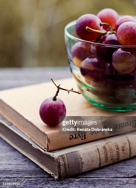 grapes and old books - charlotte brontë stock pictures, royalty-free photos & images