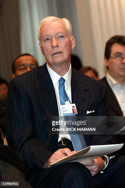 James Kilts, CEO, the Gillette Company, USA, listens as an audeince member to a panel on management at the World Economic Forum at New York's...