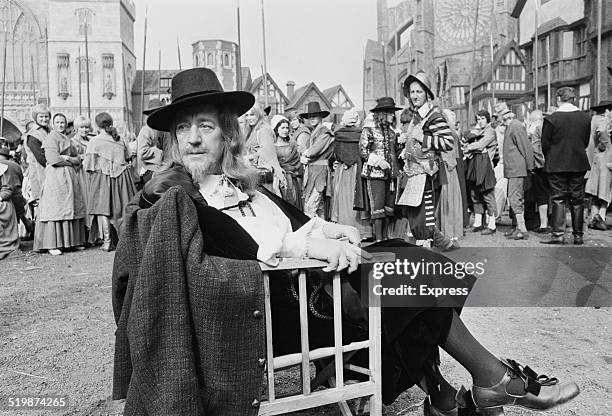 English actor, Sir Alec Guinness as 'Charles I' on set during the filming of 'Cromwell', 1969.
