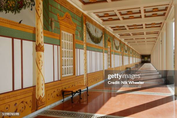 Colonnade around the central courtyard of the newly restored villa at the Getty Villa Art Museum in Malibu, California. The Villa was modeled on an...