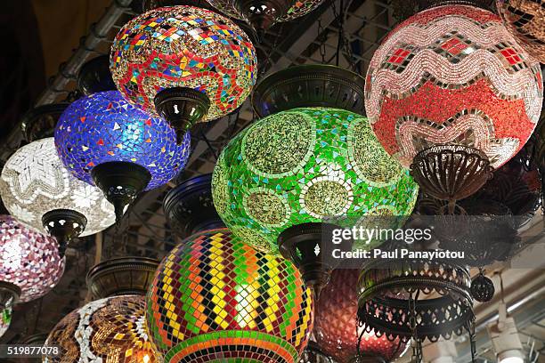 lamps in istanbul's egyptian spice bazaar - spice bazaar stock pictures, royalty-free photos & images