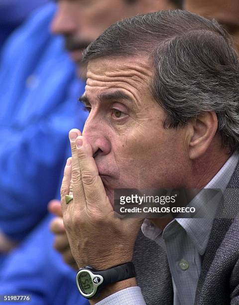 Soccer coach Oscar W. Tabarez is seen observing a game in Buenos Aires, Argentina 21 April 2002. El director tecnico de Boca Juniors, el uruguayo...