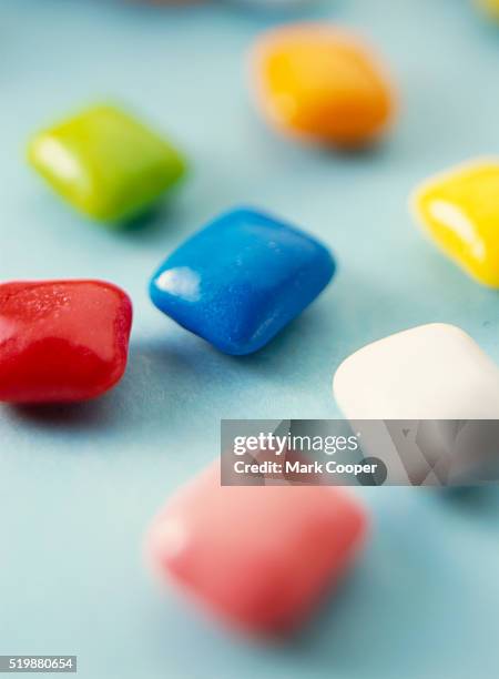 brightly colored pieces of gum - bubble gum stock pictures, royalty-free photos & images