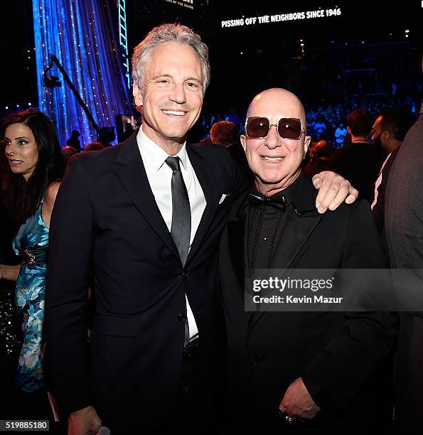 John Sykes and Paul Shaffer attend 31st Annual Rock And Roll Hall Of Fame Induction Ceremony at Barclays Center of Brooklyn on April 8, 2016 in New...