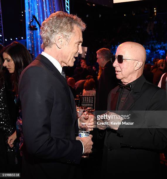 John Sykes and Paul Shaffer attend 31st Annual Rock And Roll Hall Of Fame Induction Ceremony at Barclays Center of Brooklyn on April 8, 2016 in New...