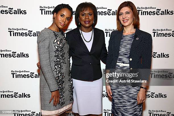 Actress Kerry Washington, professor of law at Brandeis University, Anita Hill and New York Times culture reporter Melena Ryzik pose for photos during...