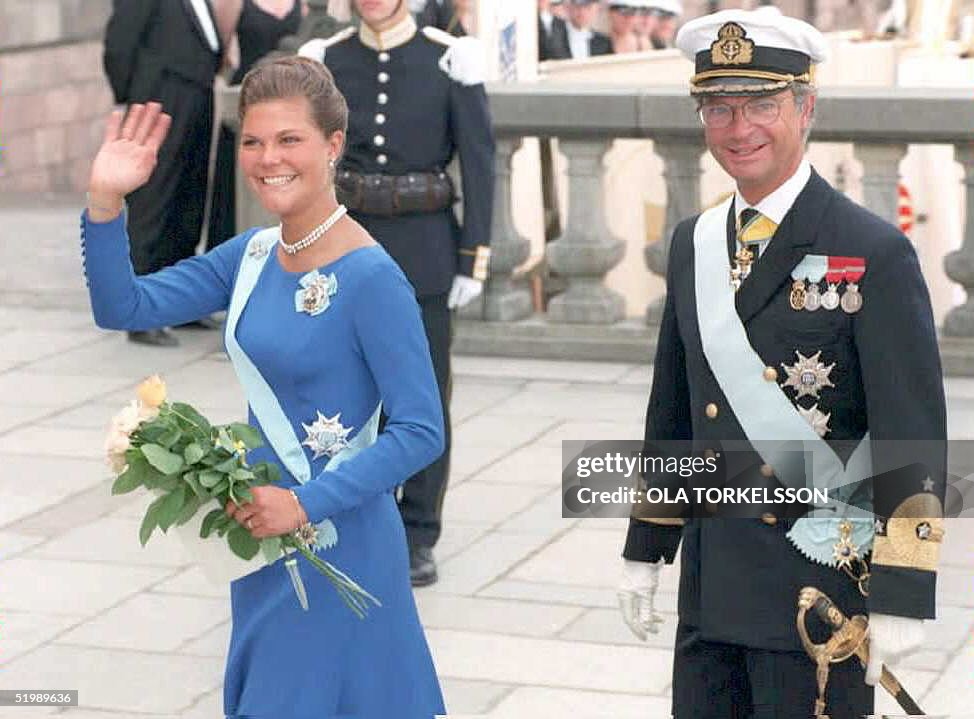 Swedish King Carl Gustav looks on as his daughter,