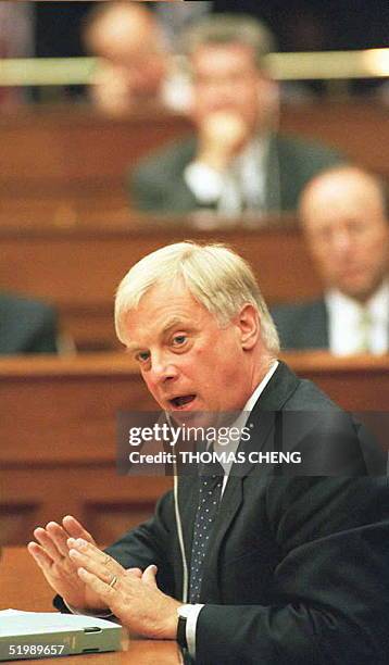 Hong Kong Governor Chris Patten addresses the Legislative Council and answers questions from members at a special sitting 13 July. The Governor...