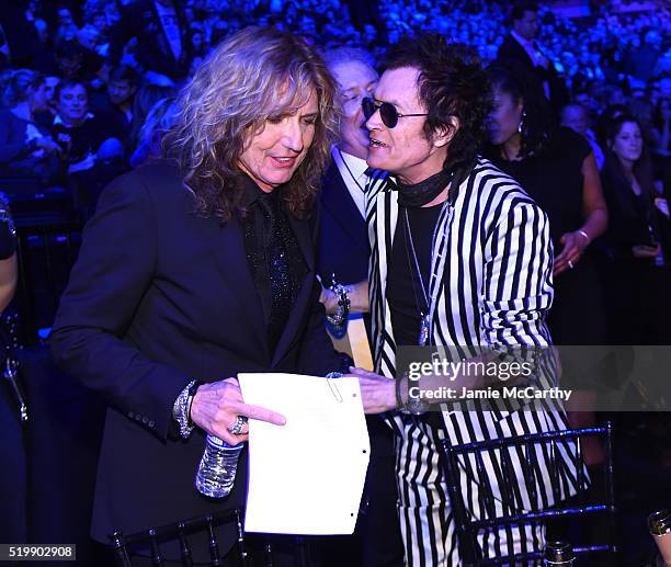 Musicians David Coverdale and Glenn Hughes attend the 31st Annual Rock And Roll Hall Of Fame Induction Ceremony at Barclays Center of Brooklyn on...