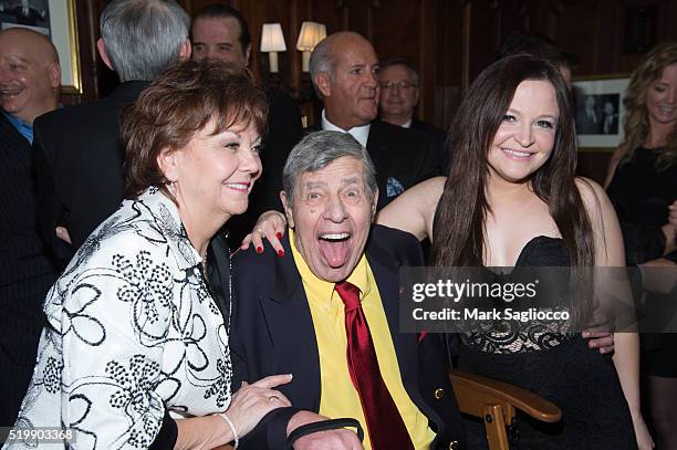 SanDee Pitnick, Comedian Jerry Lewis and Danielle Sarah Lewis attend the 90th Birthday of Jerry Lewis at The Friars Club on April 8, 2016 in New York...