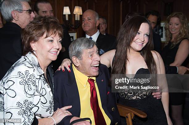 SanDee Pitnick, Comedian Jerry Lewis and Danielle Sarah Lewis attend the 90th Birthday of Jerry Lewis at The Friars Club on April 8, 2016 in New York...