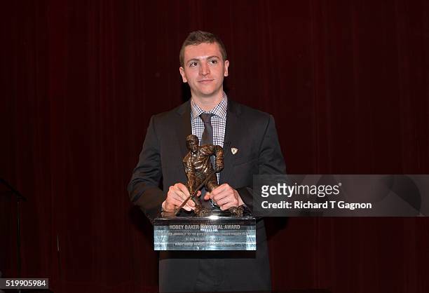 Jimmy Vesey of the Harvard Crimson wins the 2016 Hobey Baker Memorial Award ceremony at the Tampa Theatre on April 8, 2016 in Tampa, Florida.