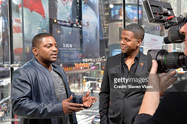 Actor Mekhi Phifer talks to host AJ Calloway at "Extra" at H&M Times Square on April 8, 2016 in New York City.